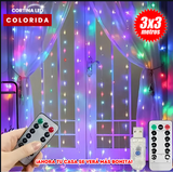 CORTINA DE LUCES 3X3 METROS CALIDA Y MULTICOLOR  CON CONTROL REMOTO