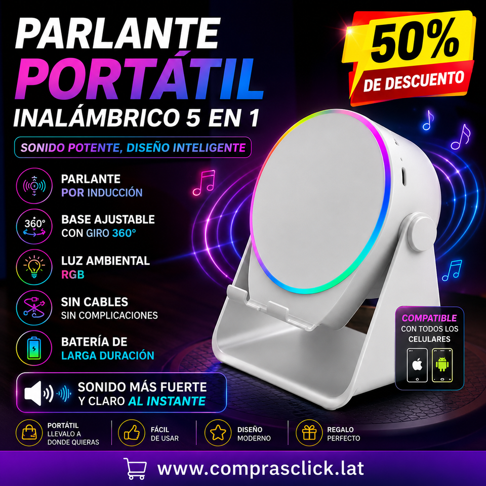 PARLANTE PORTATIL INALAMBRICO 5 EN 1 CON LUZ RGB