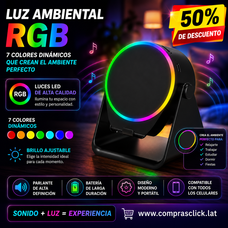 PARLANTE PORTATIL INALAMBRICO 5 EN 1 CON LUZ RGB