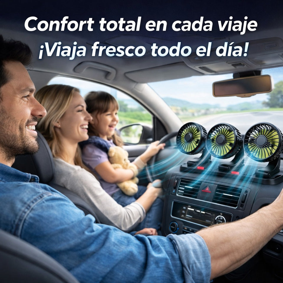 VENTILADOR TRIPLE PARA AUTO 360° – 12V